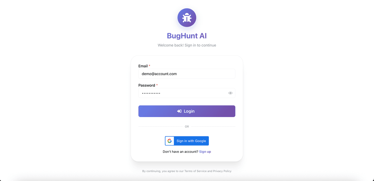 BugHunt AI Register Page